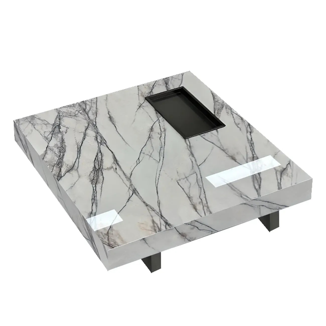 Modern Grey Square Coffee Table with Stainless Steel Base