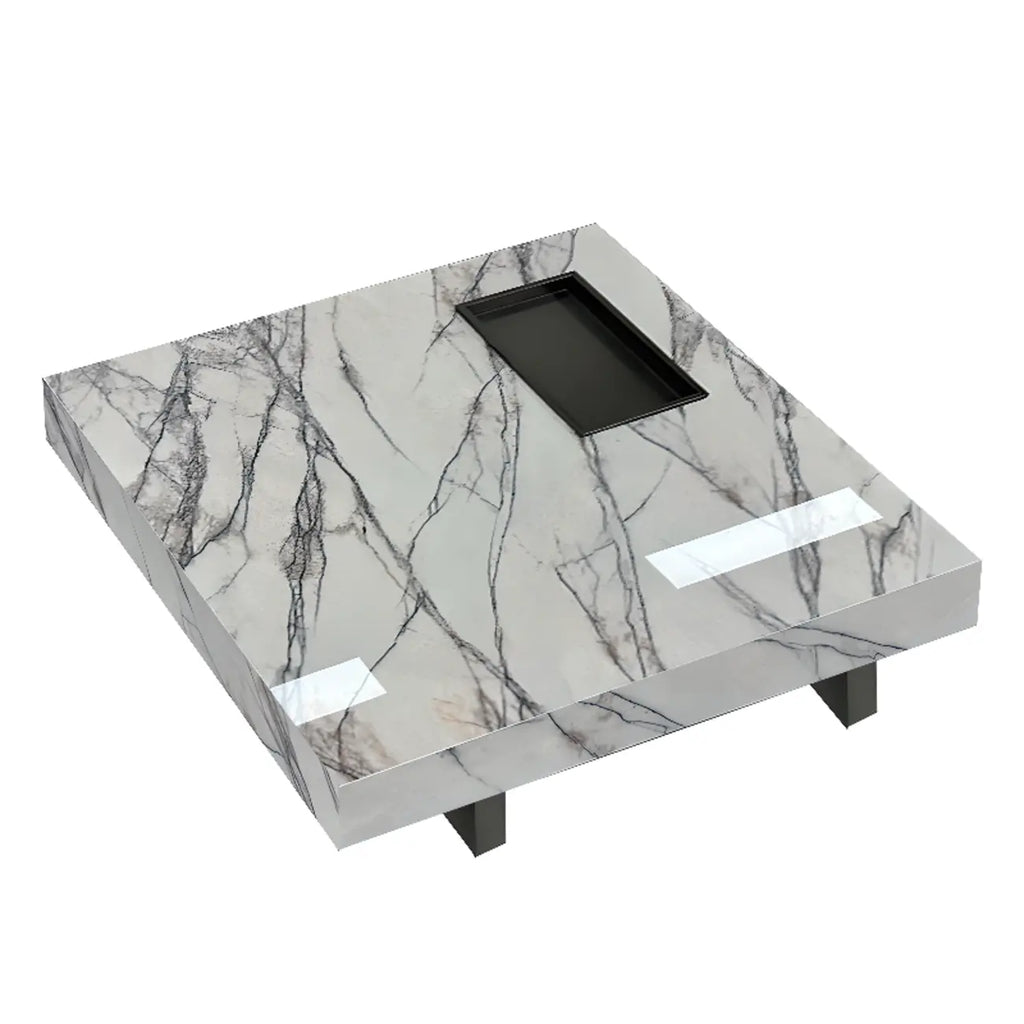 Modern Grey Square Coffee Table with Stainless Steel Base
