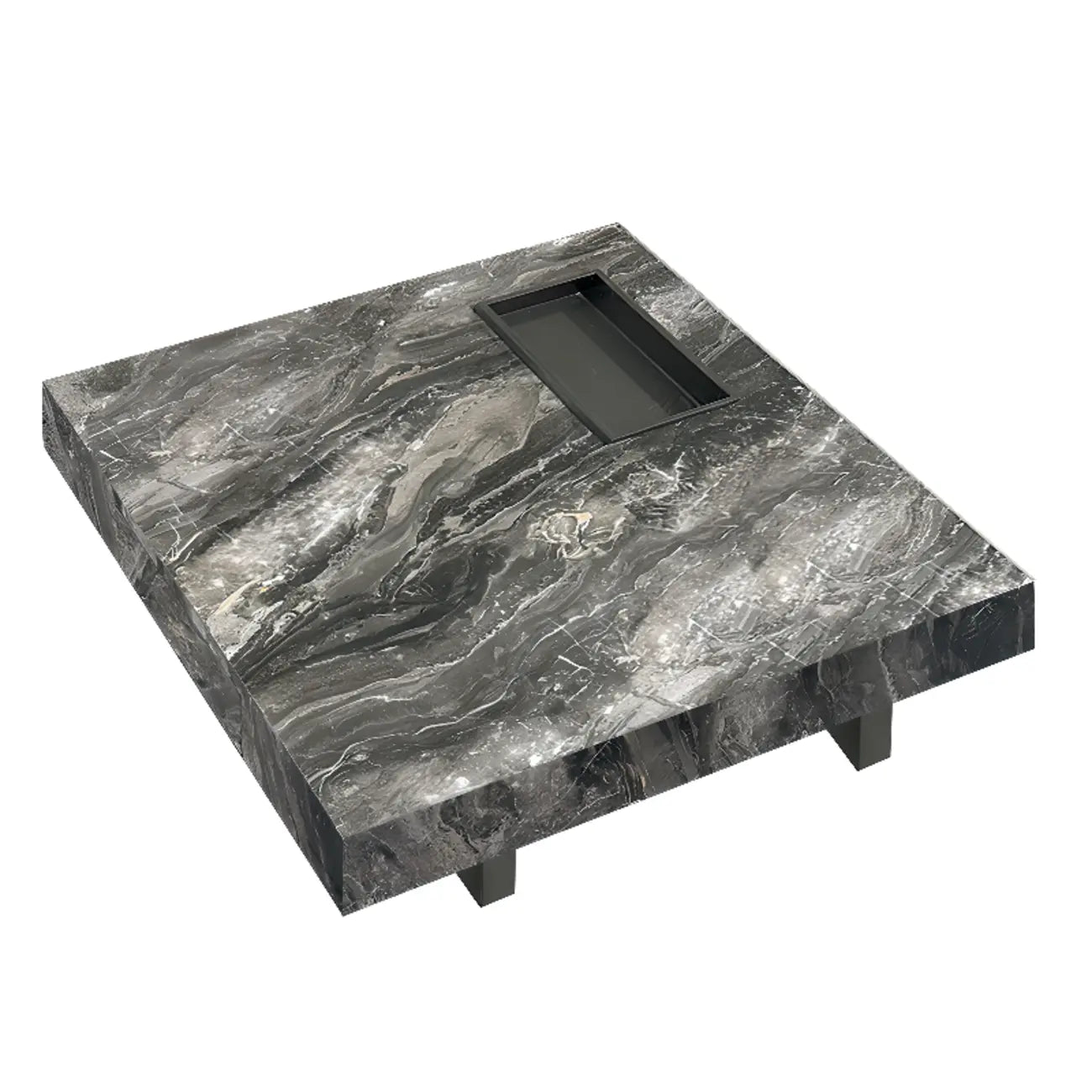 Modern Grey Square Coffee Table with Stainless Steel Base