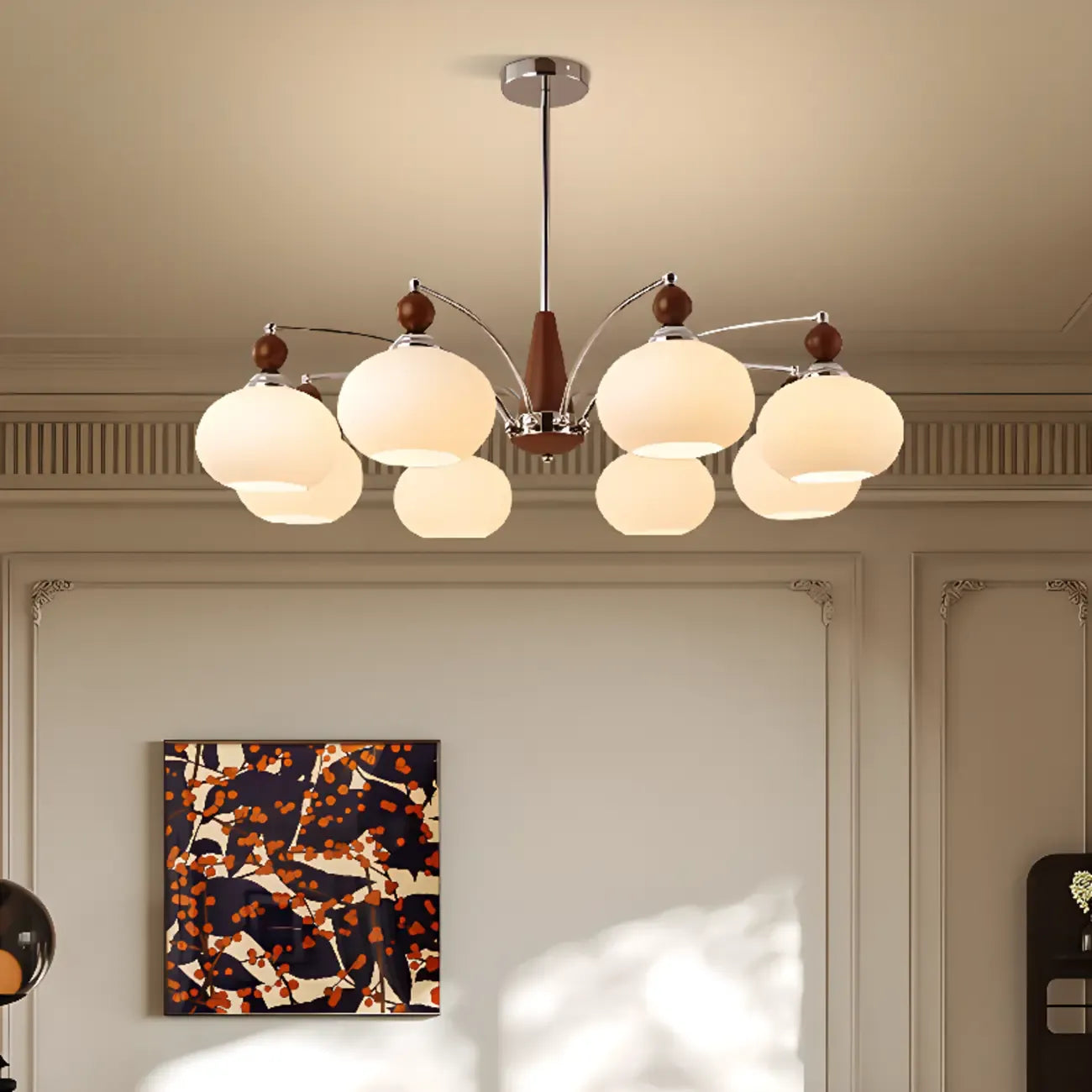 White Globe Chandelier with Glass Shades for Bedroom