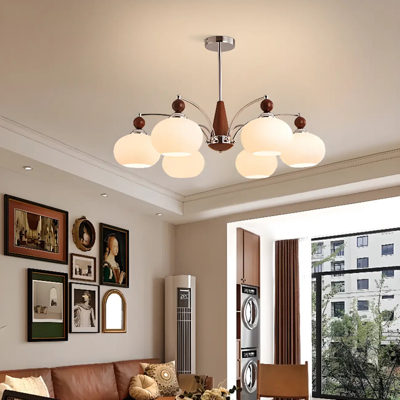 White Globe Chandelier with Glass Shades for Bedroom