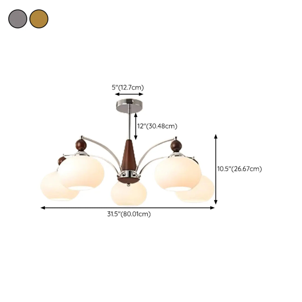 White Globe Chandelier with Glass Shades for Bedroom