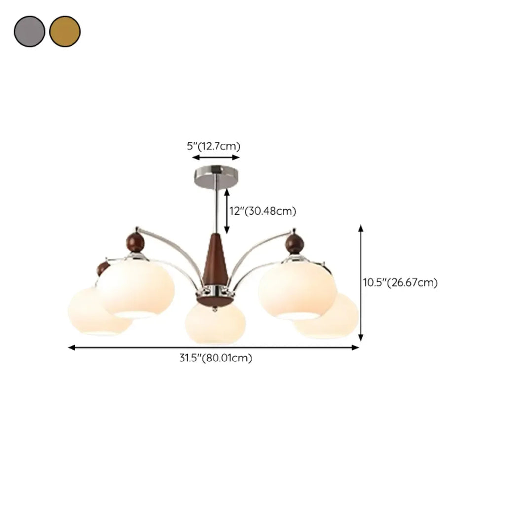 White Globe Chandelier with Glass Shades for Bedroom