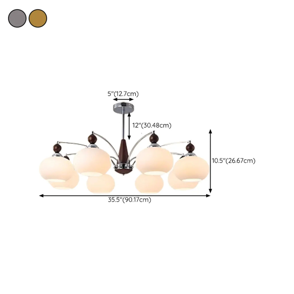 White Globe Chandelier with Glass Shades for Bedroom