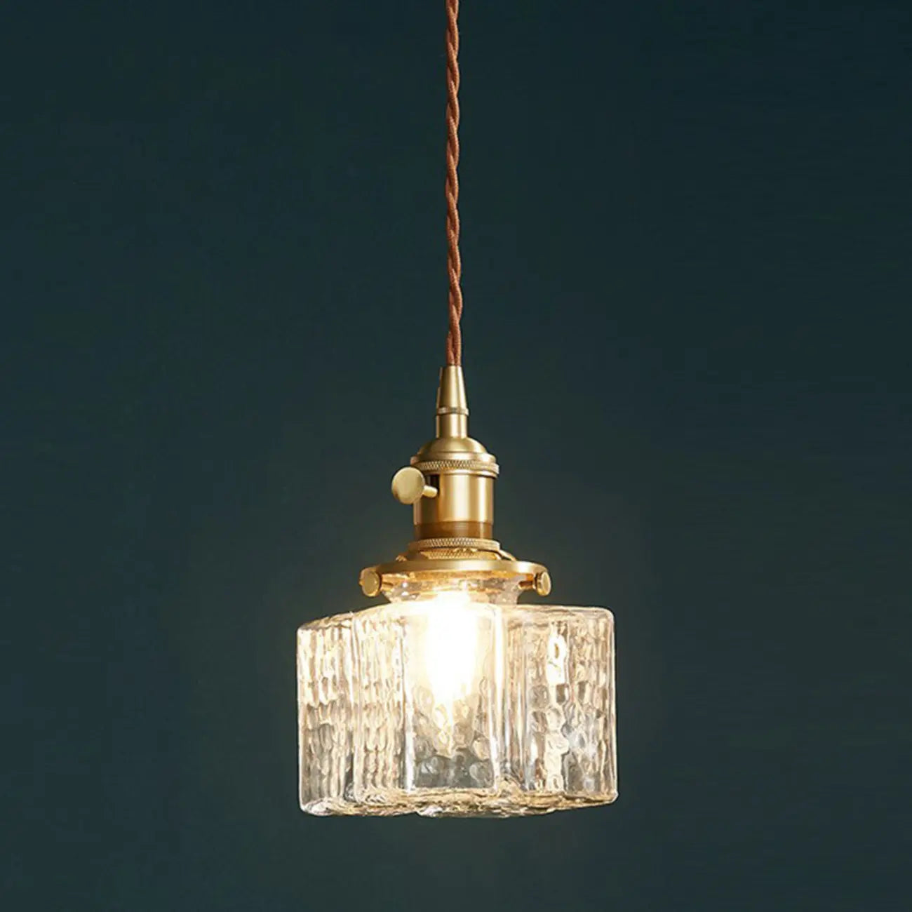 Modern Clear Glass Cuboid Hanging Pendant Light for Living Room