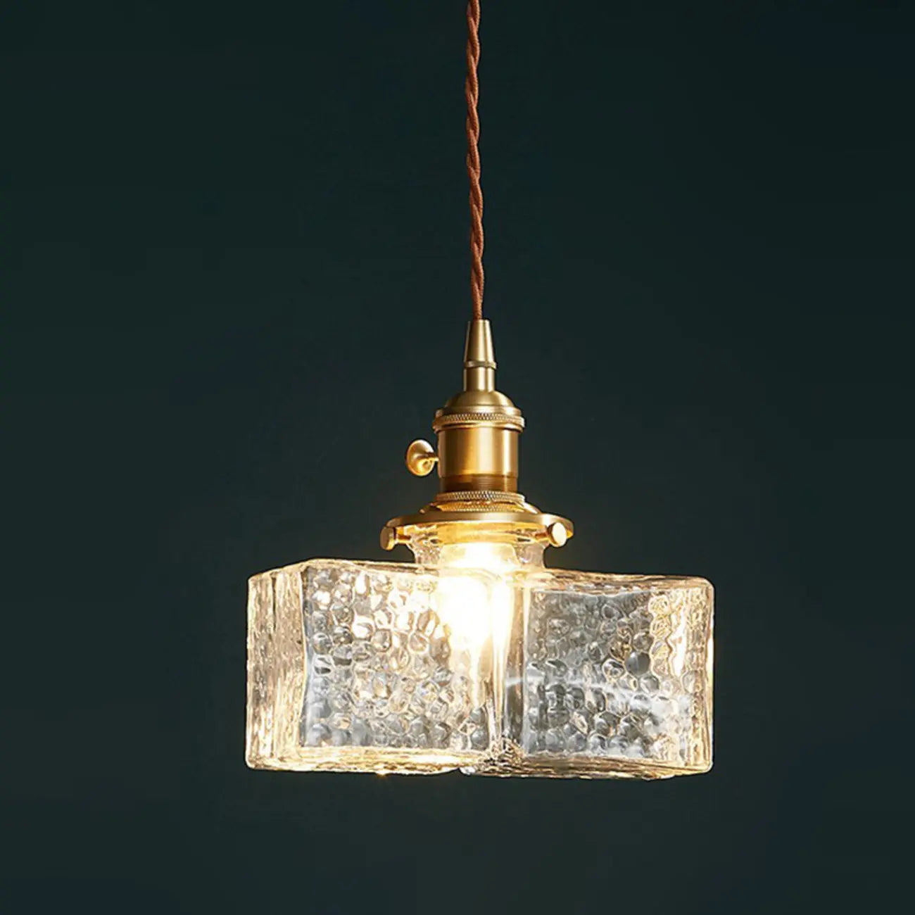 Modern Clear Glass Cuboid Hanging Pendant Light for Living Room