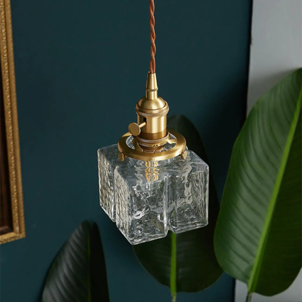 Modern Clear Glass Cuboid Hanging Pendant Light for Living Room