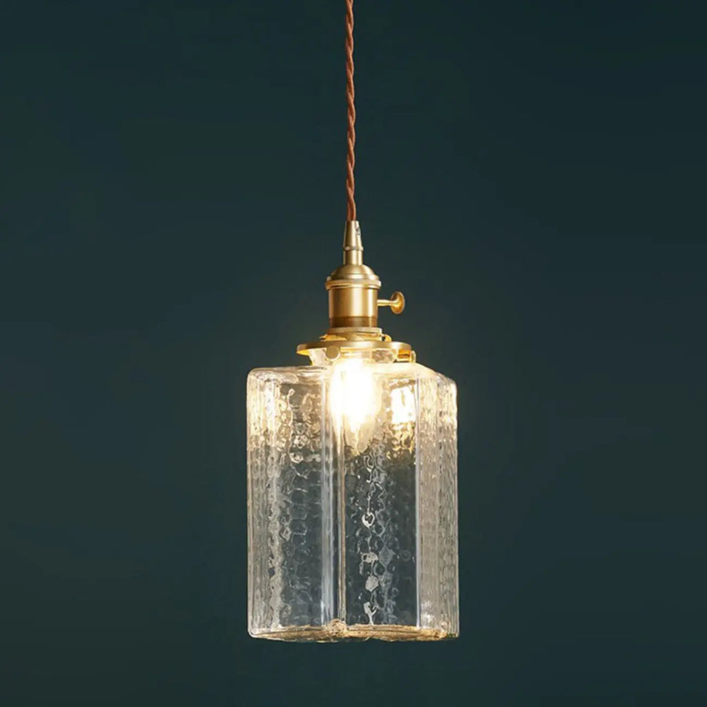 Modern Clear Glass Cuboid Hanging Pendant Light for Living Room