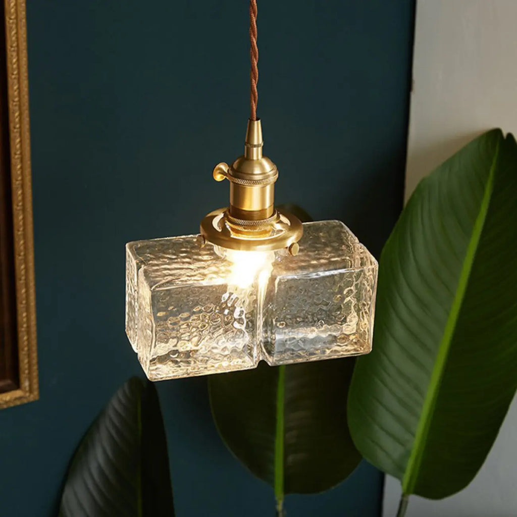 Modern Clear Glass Cuboid Hanging Pendant Light for Living Room