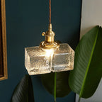 Modern Clear Glass Cuboid Hanging Pendant Light for Living Room