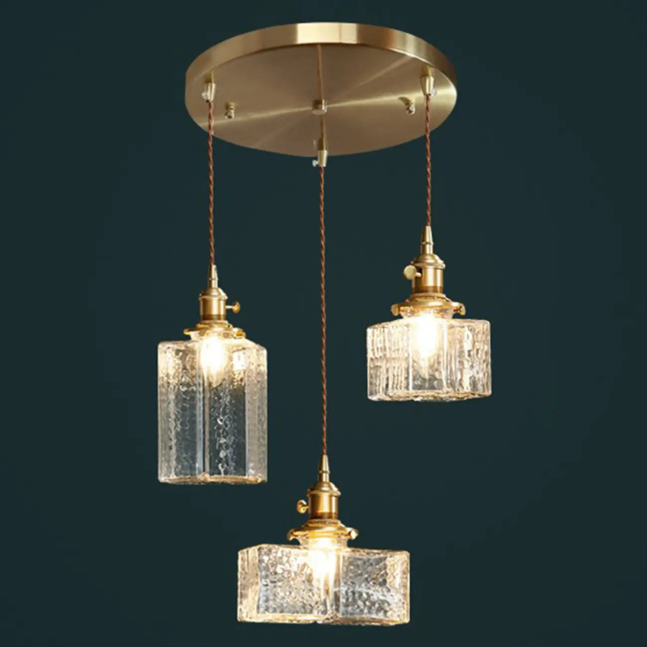 Modern Clear Glass Cuboid Hanging Pendant Light for Living Room