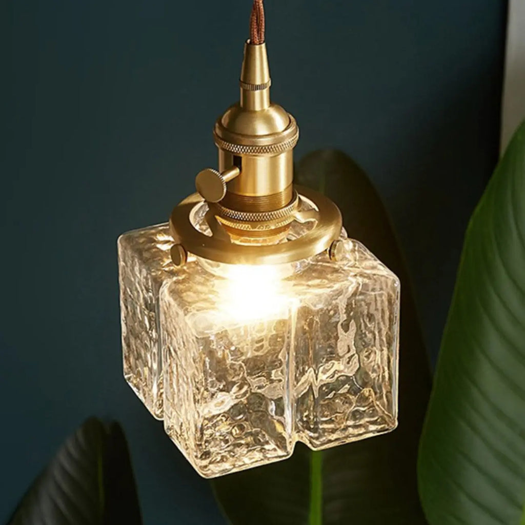 Modern Clear Glass Cuboid Hanging Pendant Light for Living Room