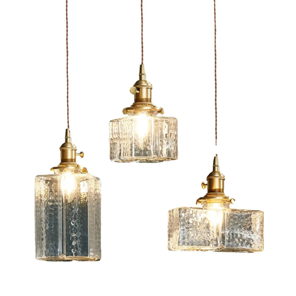Modern Clear Glass Cuboid Hanging Pendant Light for Living Room
