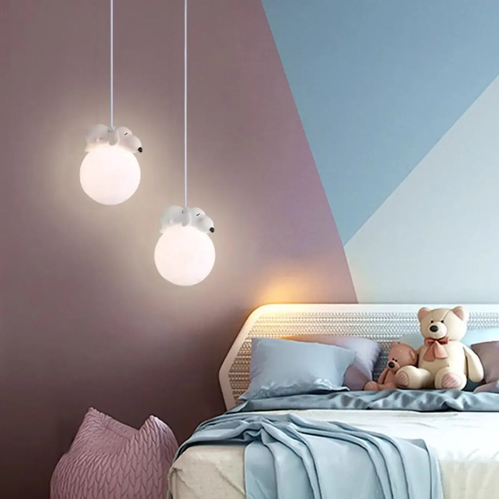 Kids Dimmable 3D Moon Pendant Light with Rabbit for Bedroom