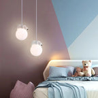 Kids Dimmable 3D Moon Pendant Light with Rabbit for Bedroom