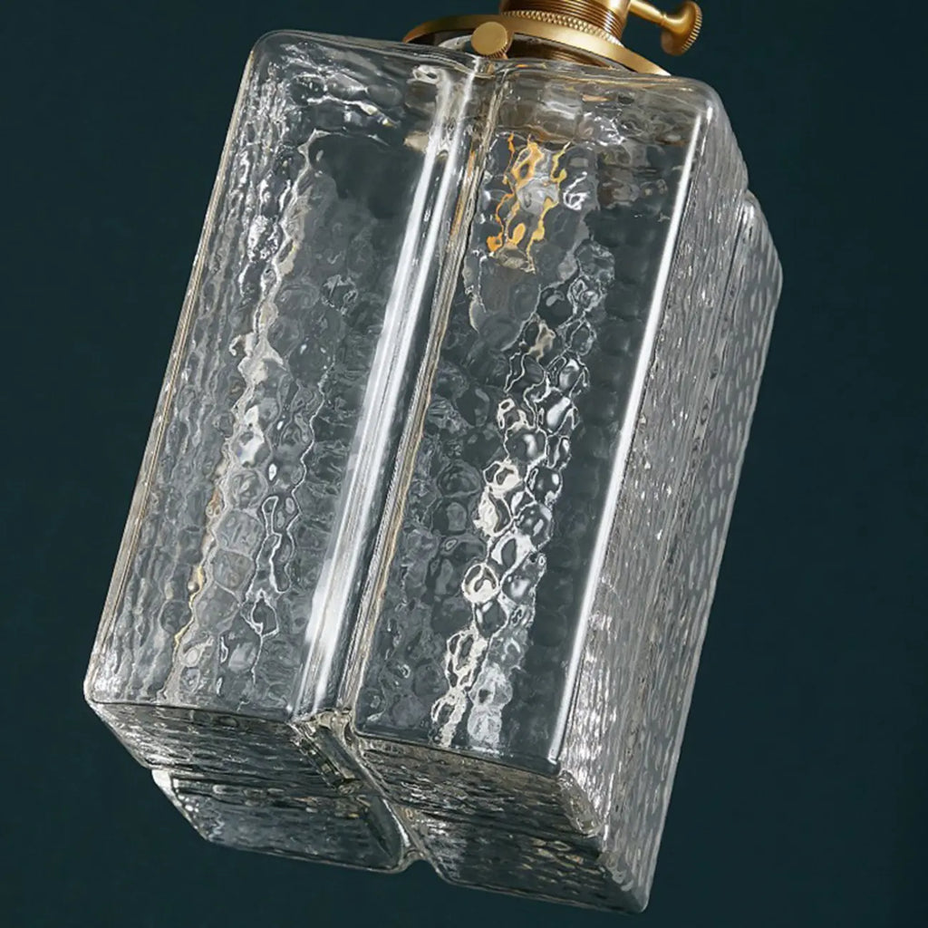 Modern Clear Glass Cuboid Hanging Pendant Light for Living Room