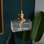 Modern Clear Glass Cuboid Hanging Pendant Light for Living Room