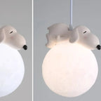 Kids Dimmable 3D Moon Pendant Light with Rabbit for Bedroom