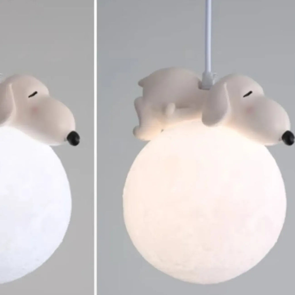 Kids Dimmable 3D Moon Pendant Light with Rabbit for Bedroom