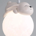 Kids Dimmable 3D Moon Pendant Light with Rabbit for Bedroom