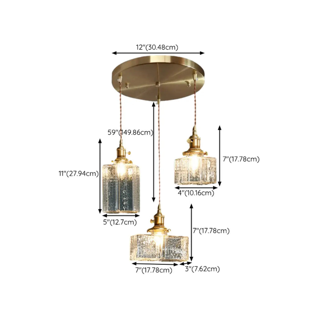 Modern Clear Glass Cuboid Hanging Pendant Light for Living Room