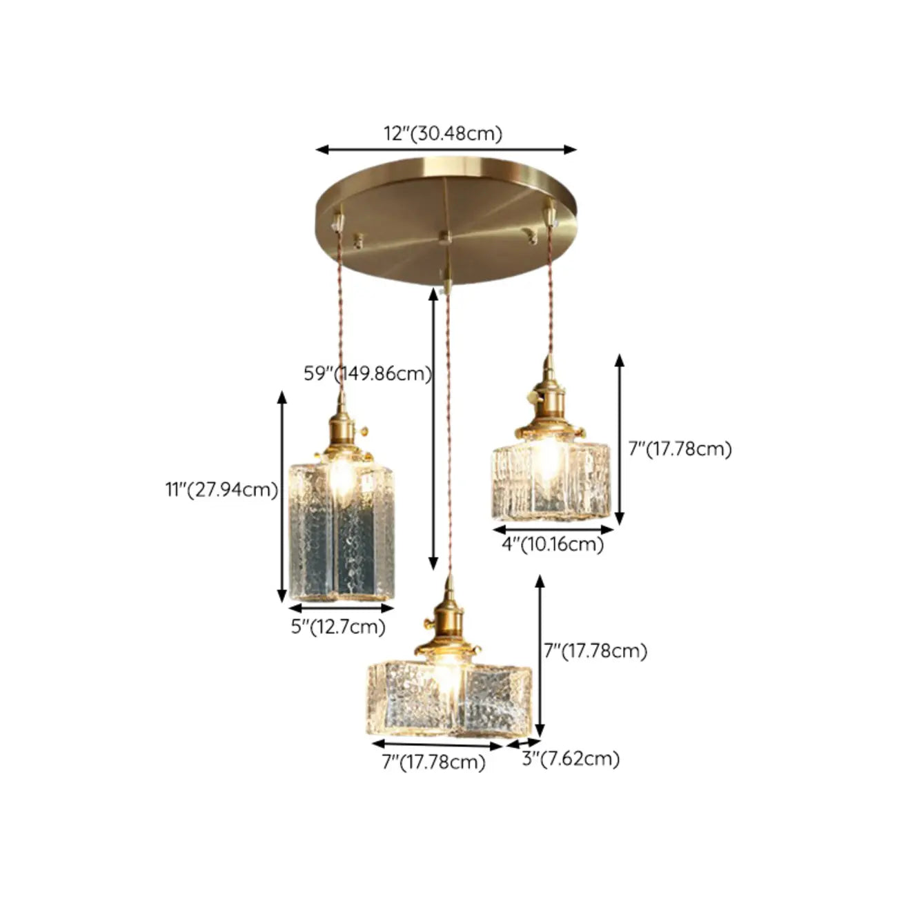 Modern Clear Glass Cuboid Hanging Pendant Light for Living Room