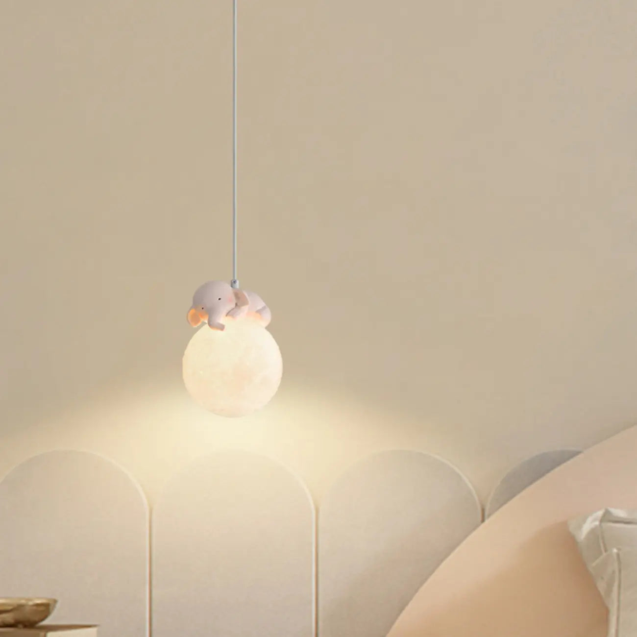 Kids Dimmable 3D Moon Pendant Light with Rabbit for Bedroom