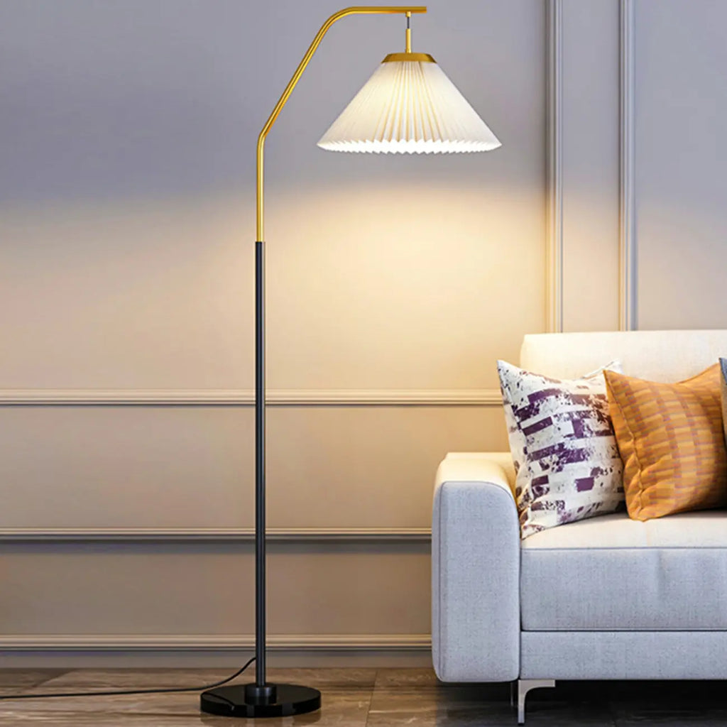 Black Traditional Floor Lamp with White Pleated Fabric Shade