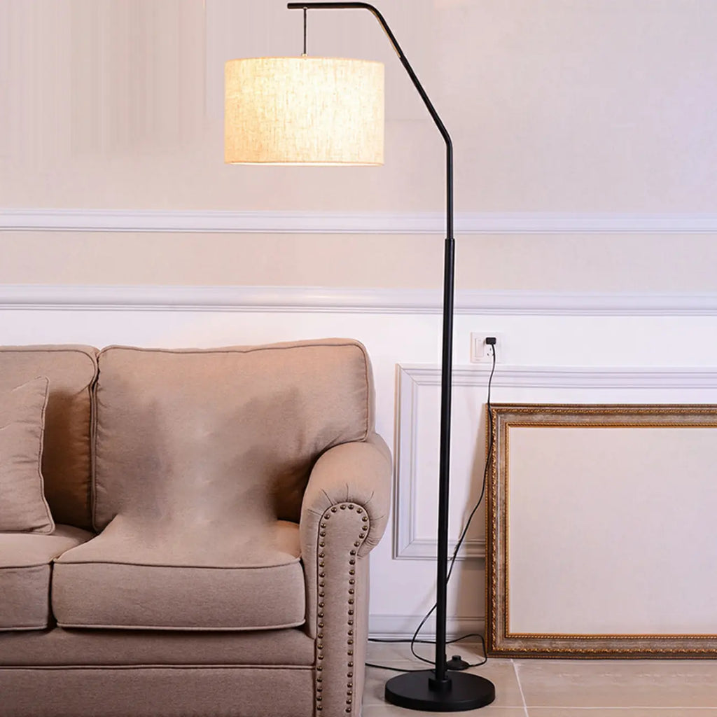 Black Traditional Floor Lamp with White Pleated Fabric Shade