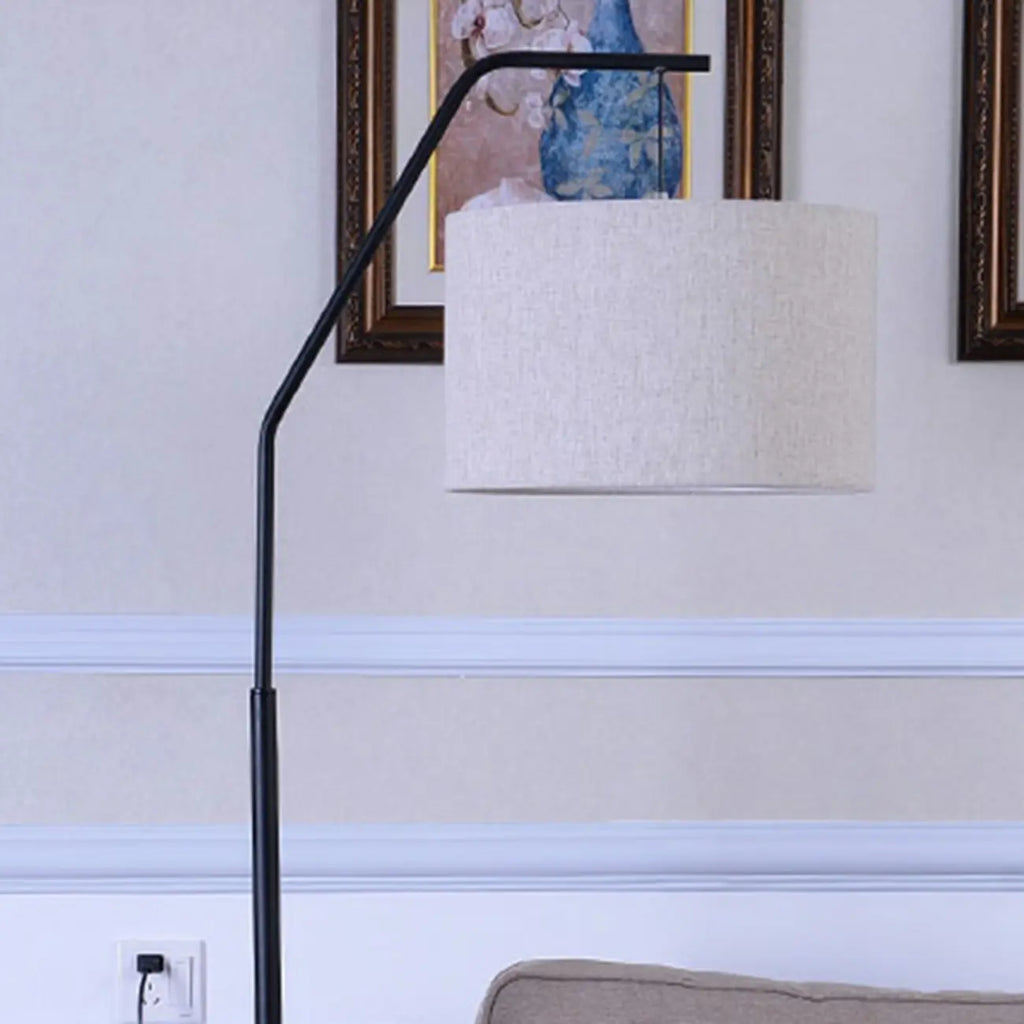 Black Traditional Floor Lamp with White Pleated Fabric Shade