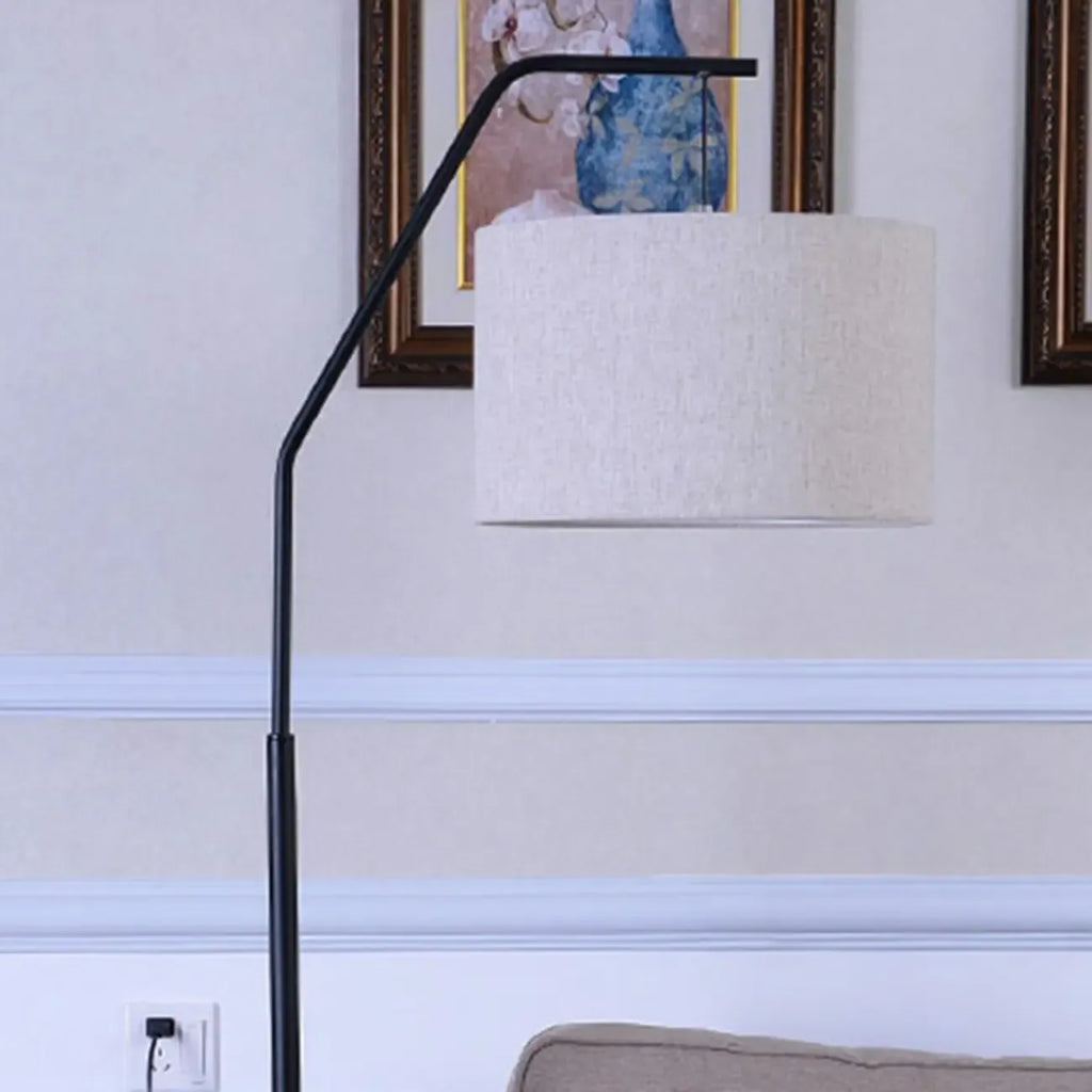 Black Traditional Floor Lamp with White Pleated Fabric Shade