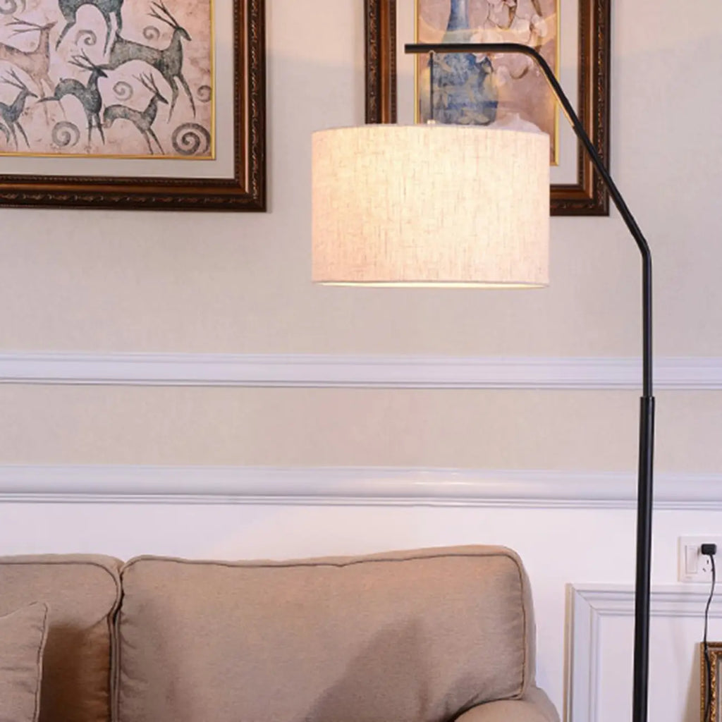 Black Traditional Floor Lamp with White Pleated Fabric Shade