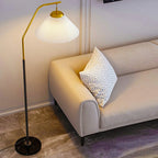 Black Traditional Floor Lamp with White Pleated Fabric Shade