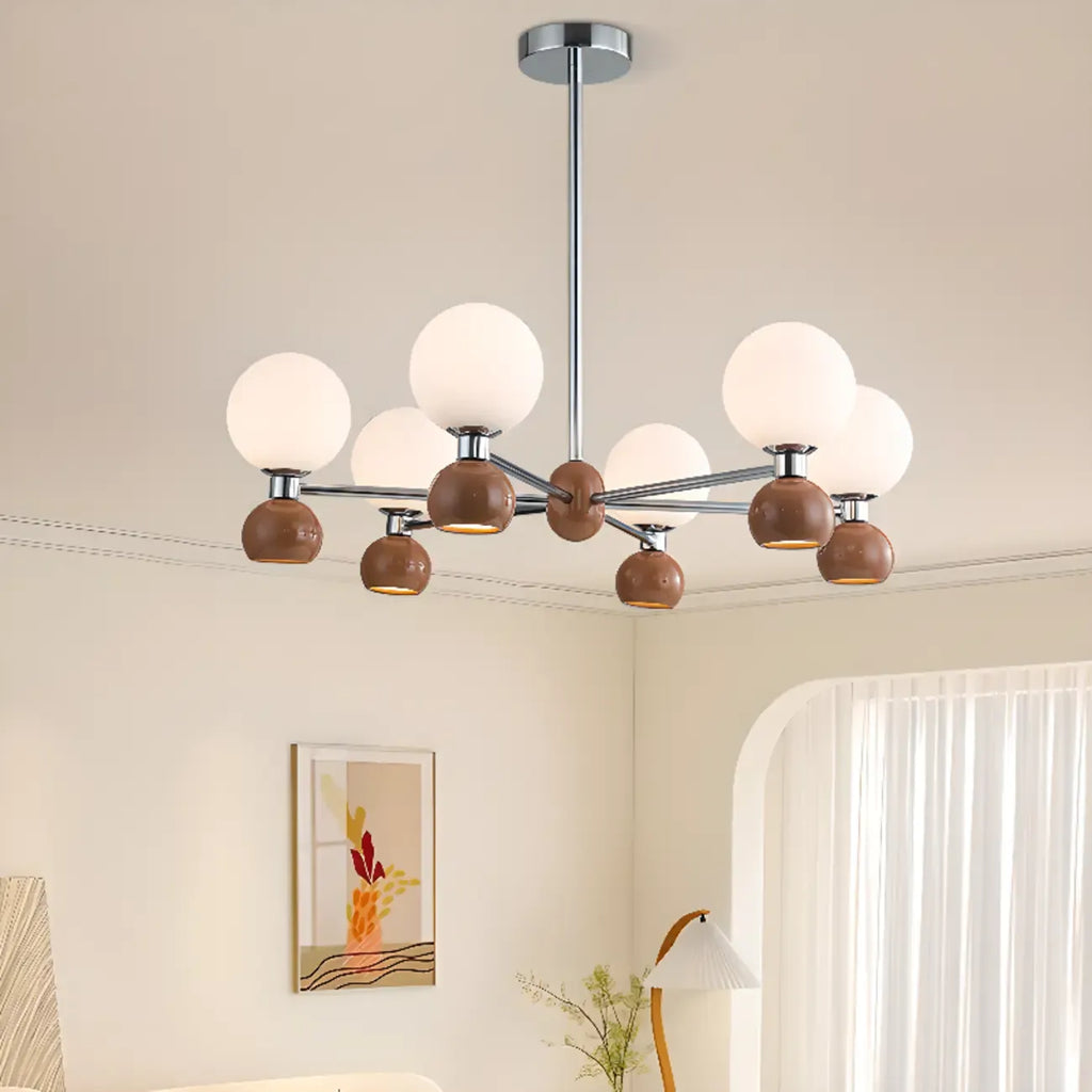 Modern Style White Globe Chandelier with Metal Frame
