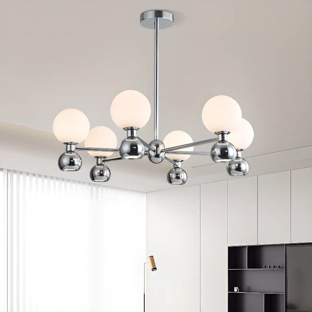 Modern Style White Globe Chandelier with Metal Frame