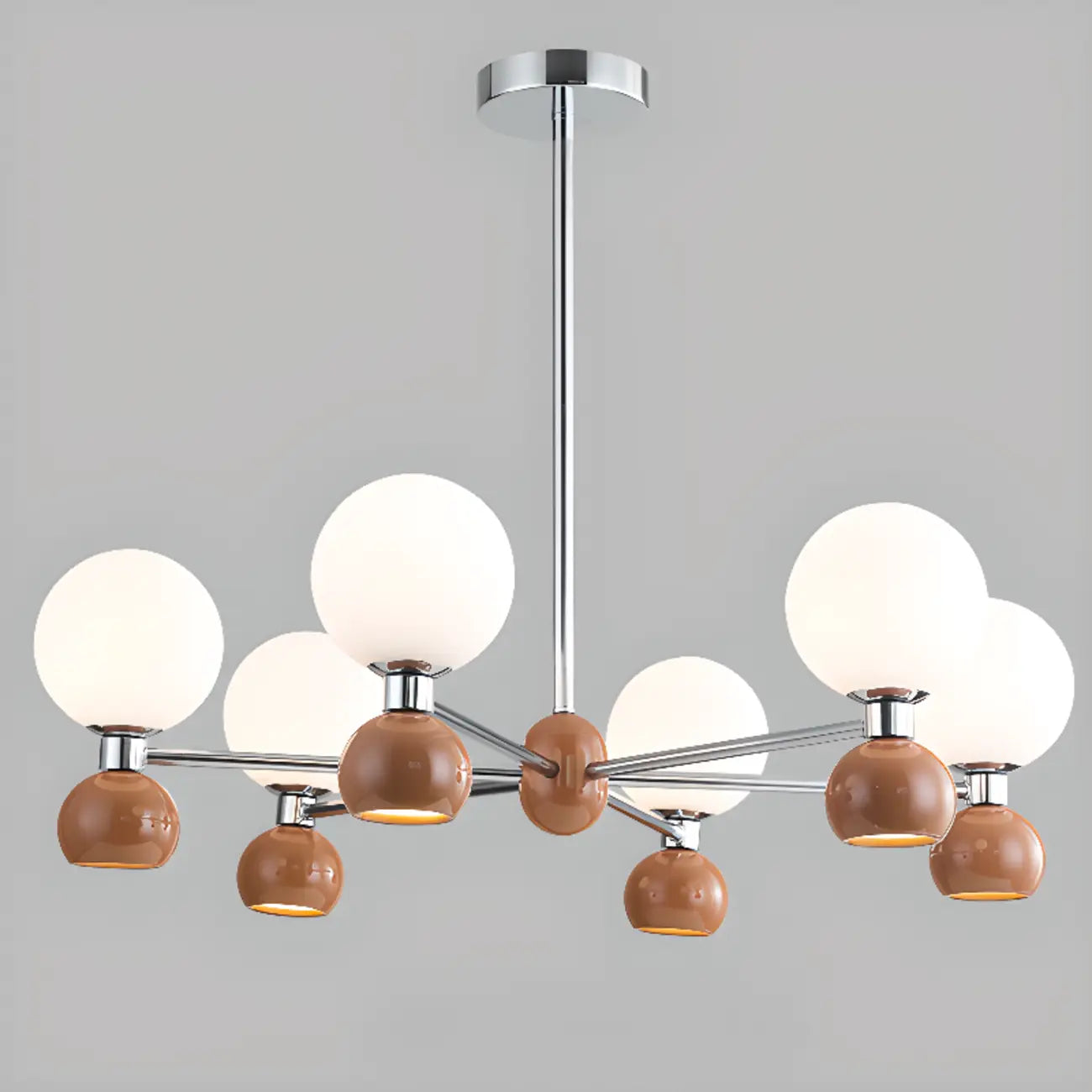 Modern Style White Globe Chandelier with Metal Frame