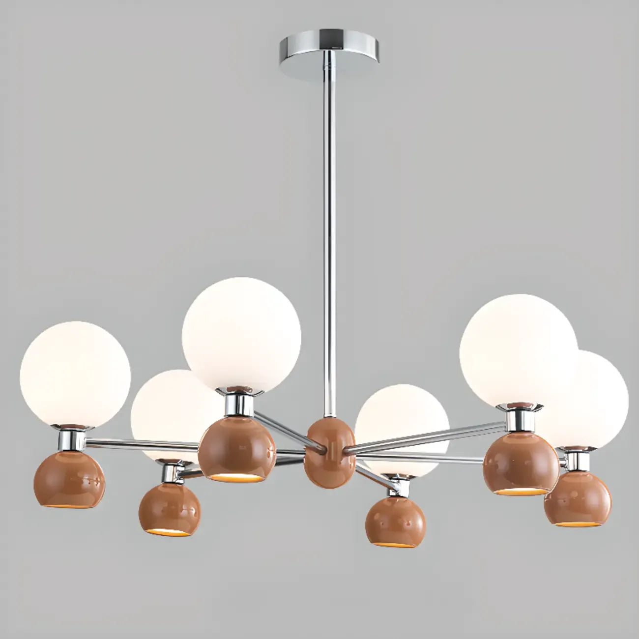 Modern Style White Globe Chandelier with Metal Frame