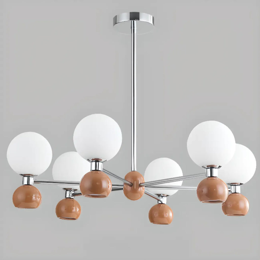Modern Style White Globe Chandelier with Metal Frame