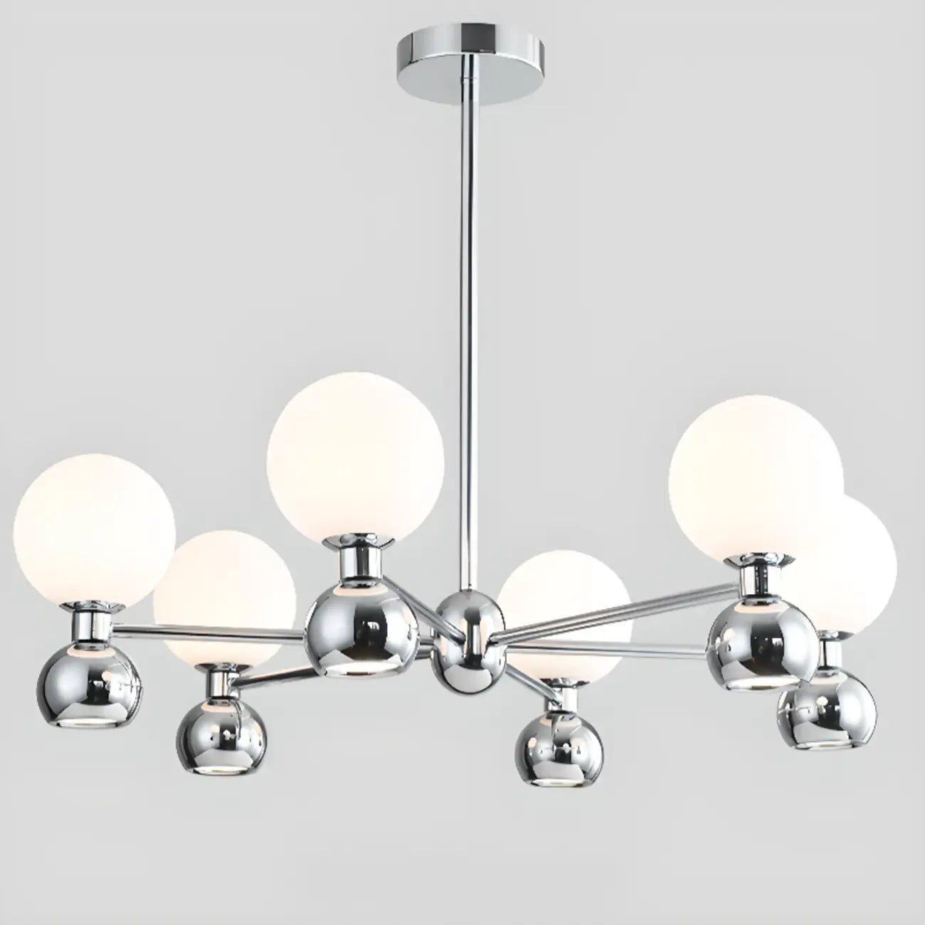 Modern Style White Globe Chandelier with Metal Frame