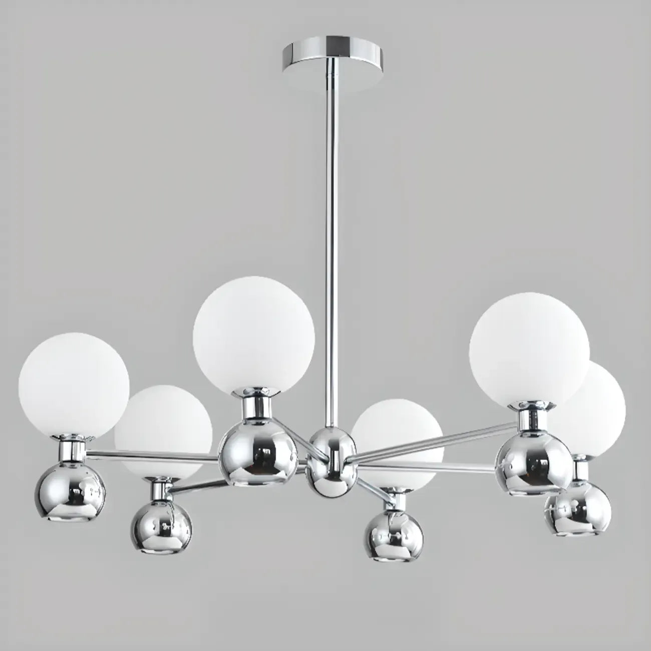 Modern Style White Globe Chandelier with Metal Frame