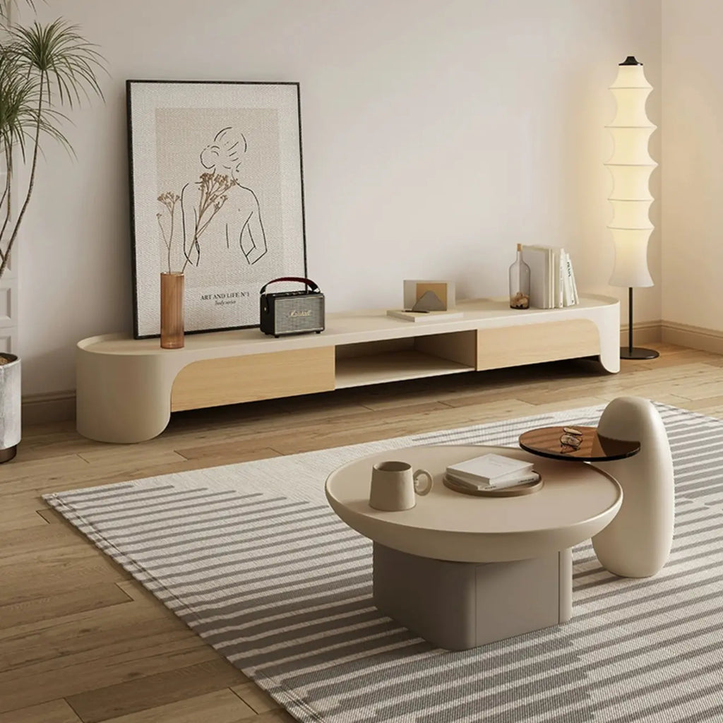 Minimalist White Wooden TV Stand with Storage for Living Room