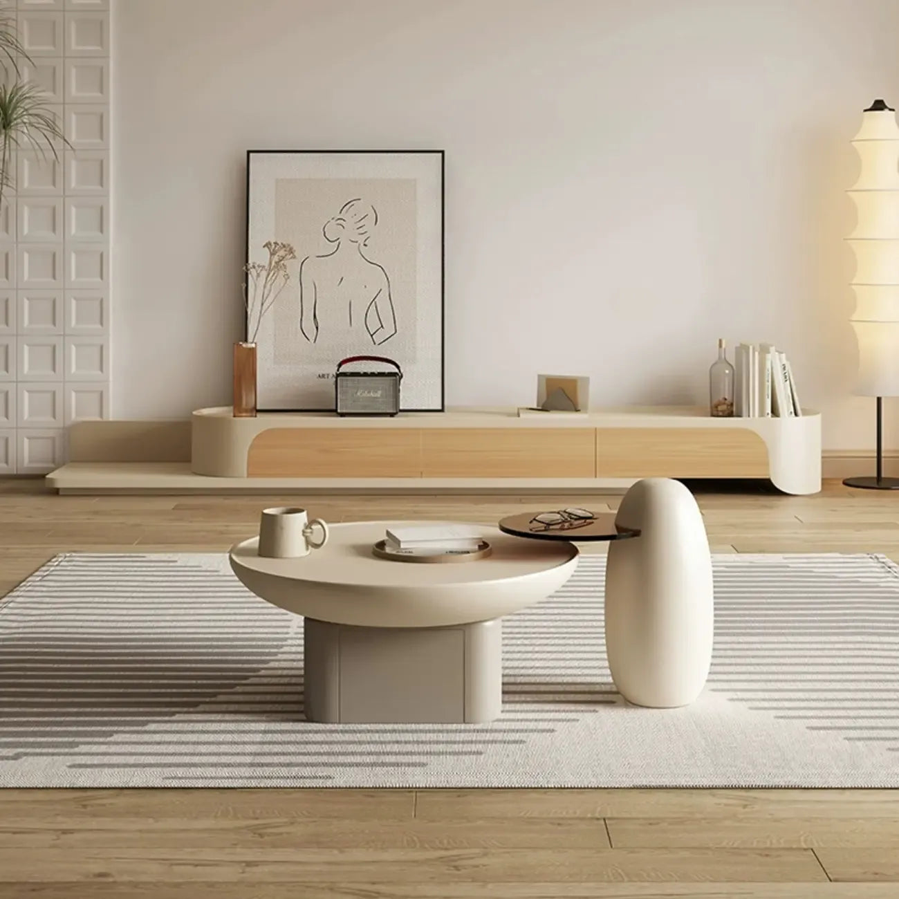 Minimalist White Wooden TV Stand with Storage for Living Room