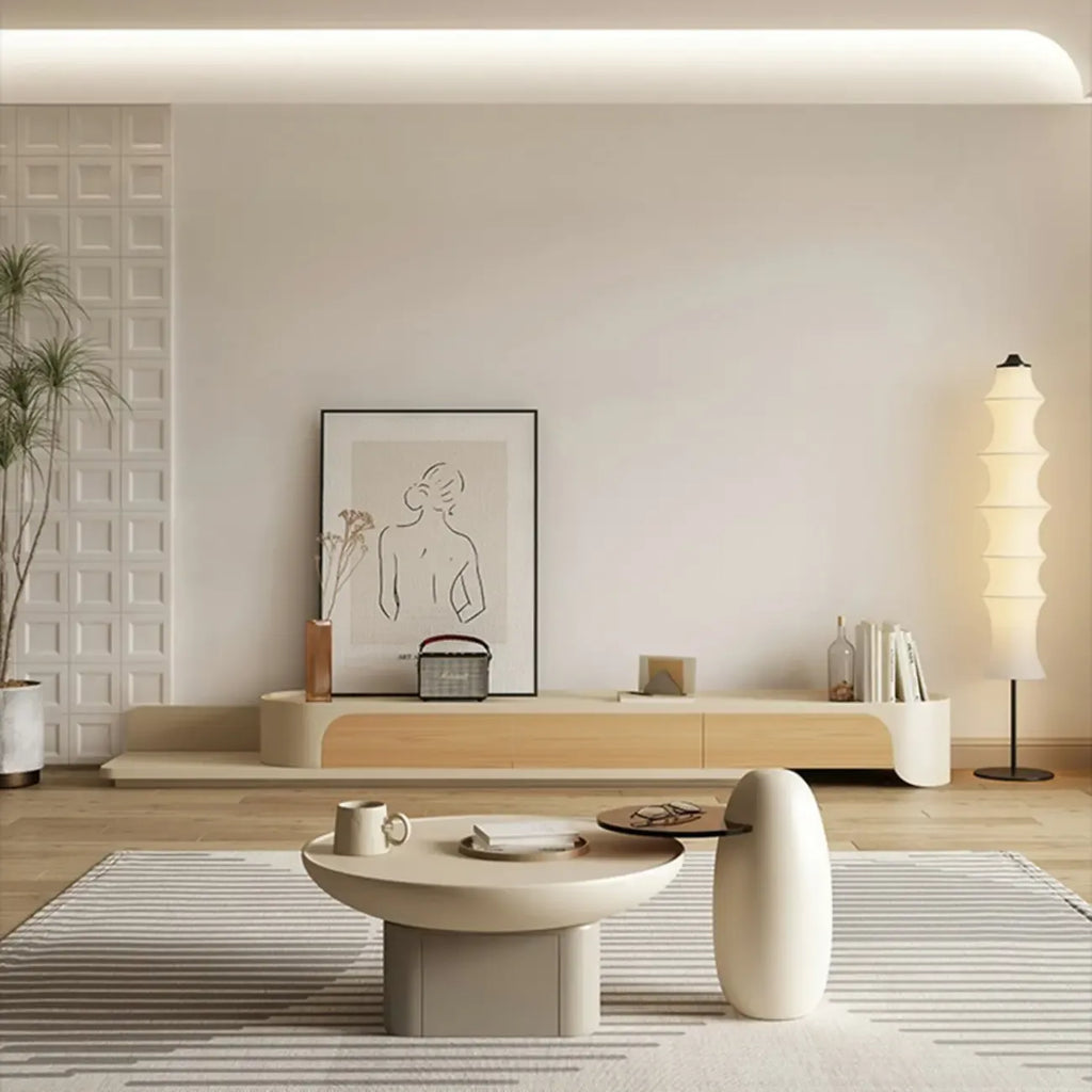 Minimalist White Wooden TV Stand with Storage for Living Room