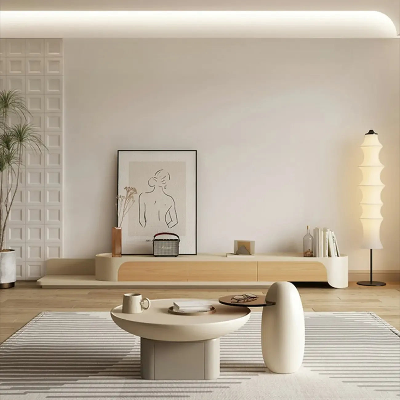 Minimalist White Wooden TV Stand with Storage for Living Room