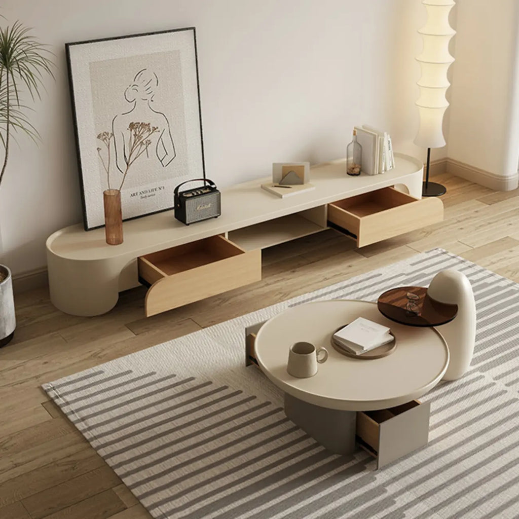 Minimalist White Wooden TV Stand with Storage for Living Room