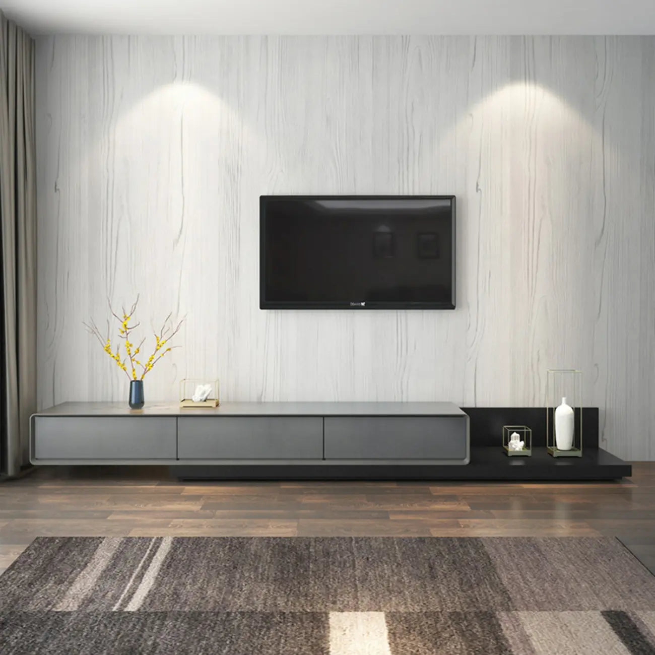 Living Room Wood Side Shelf  Black Rectangular TV Stand