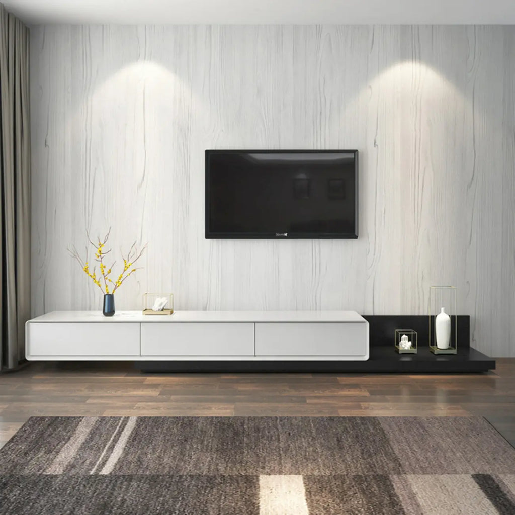 Living Room Wood Side Shelf  Black Rectangular TV Stand