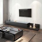Living Room Wood Side Shelf  Black Rectangular TV Stand