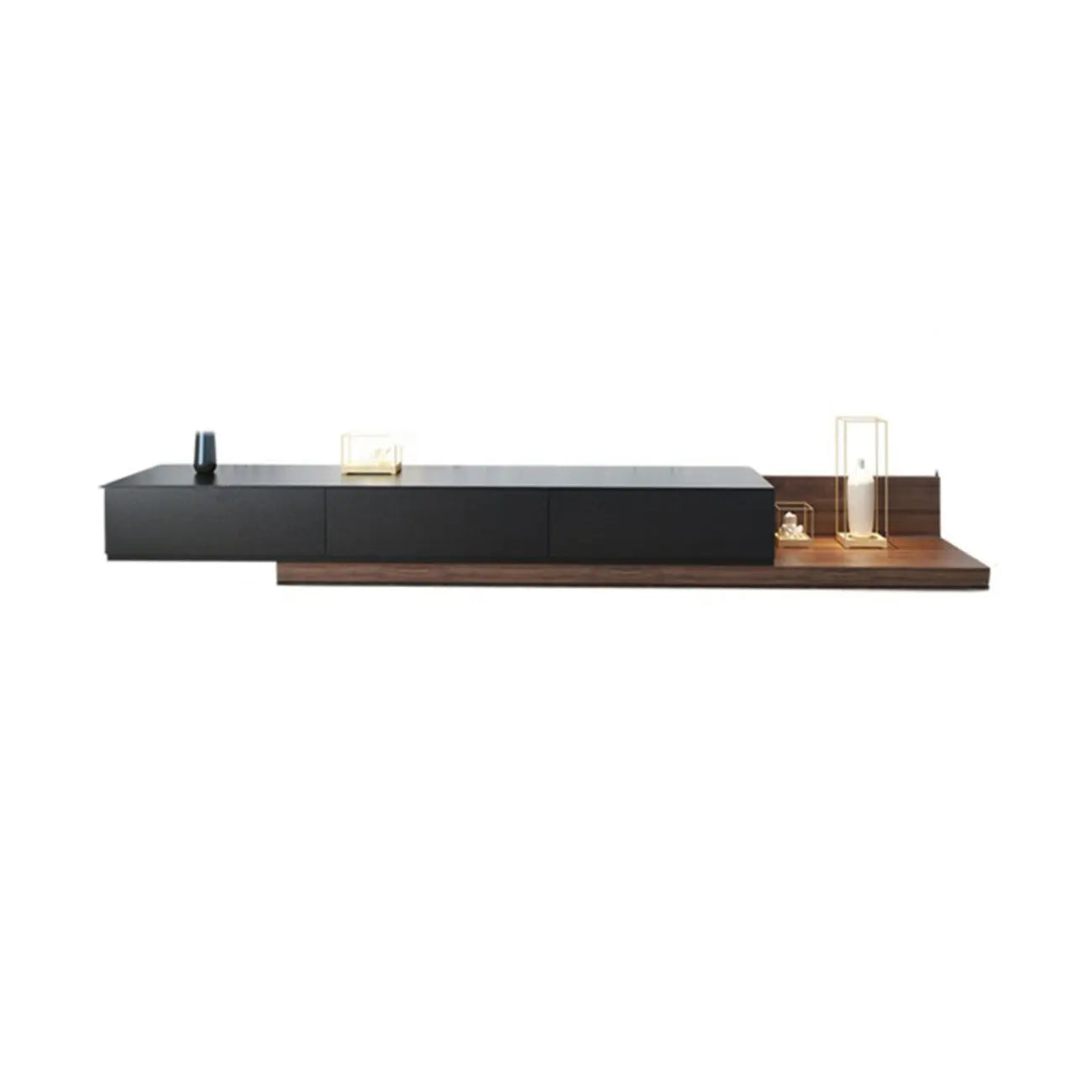 Living Room Wood Side Shelf  Black Rectangular TV Stand