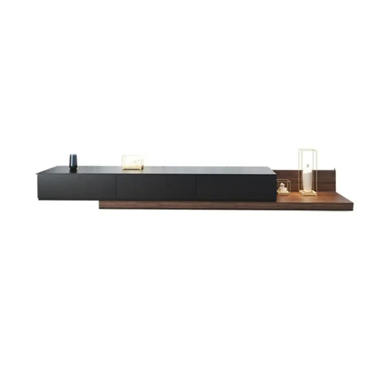 Living Room Wood Side Shelf  Black Rectangular TV Stand